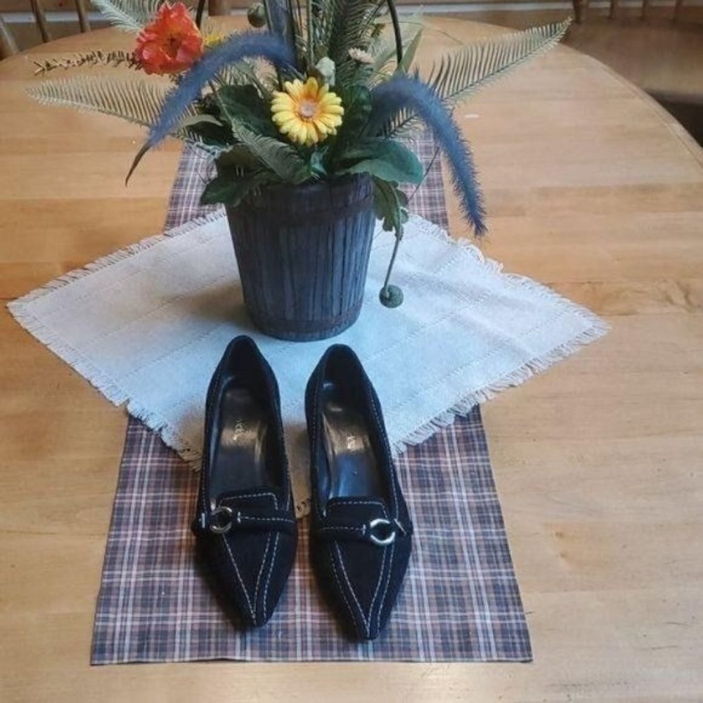 Chadwicks‎ Vintage Black Suede Embellished Sz. 6.5 Heeled Dress Shoes